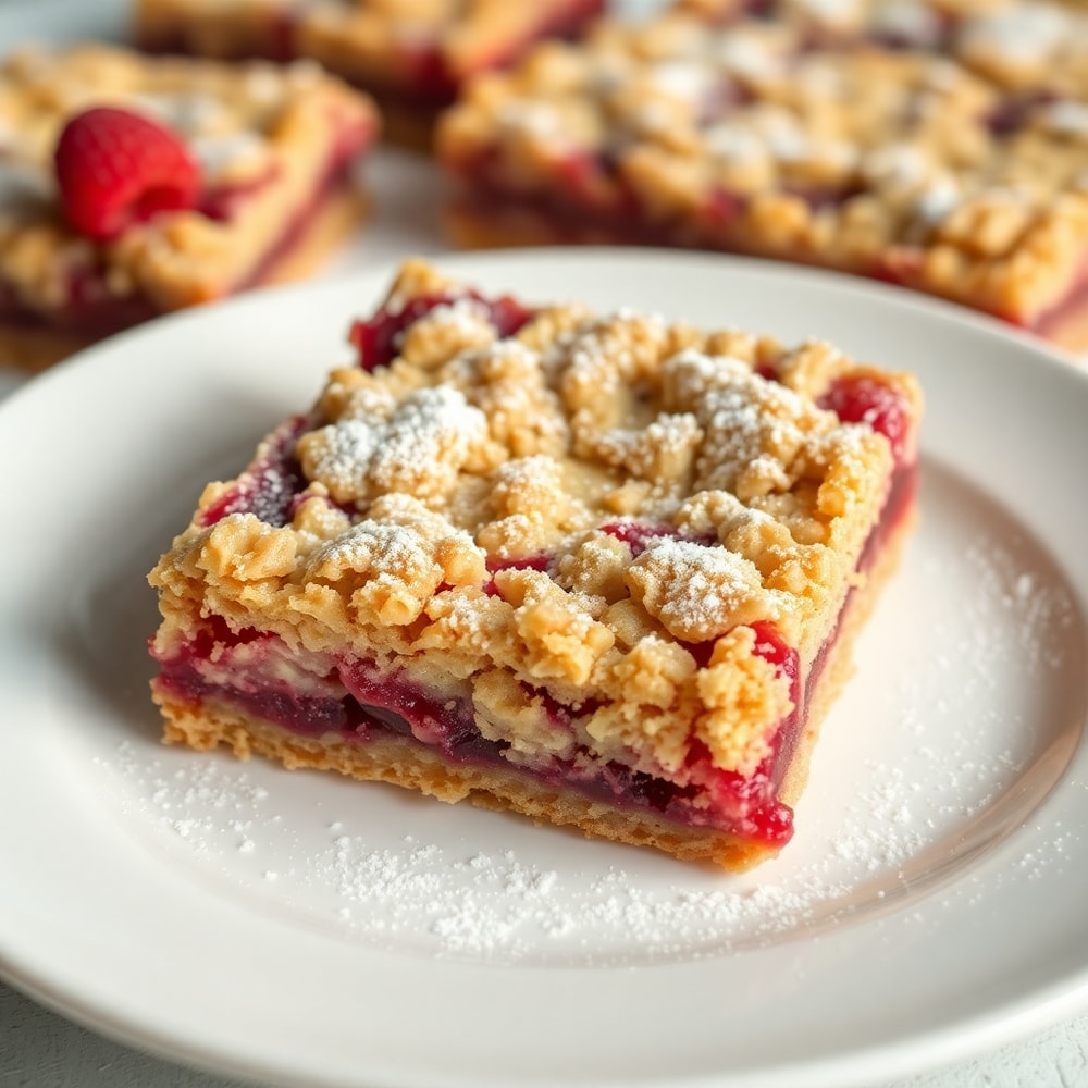 Raspberry Oatmeal Crumble Bars on a white plate
