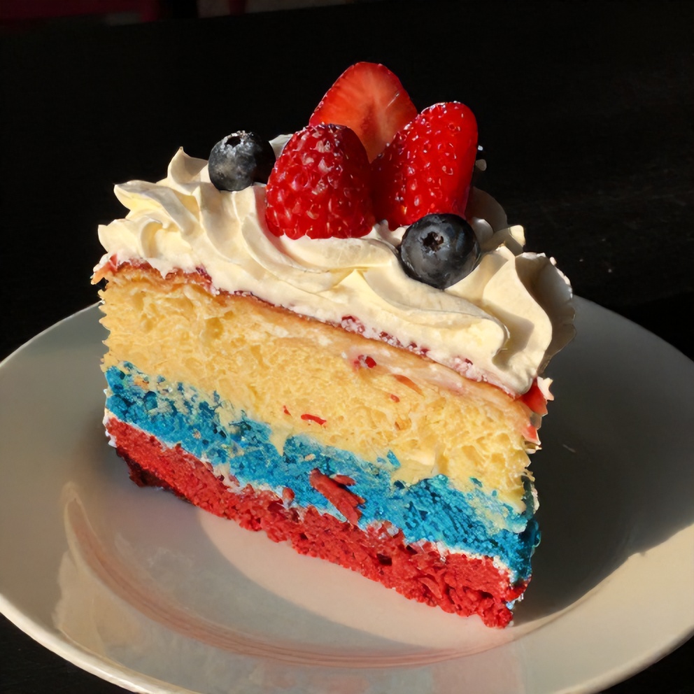 Sliced red, white, and blue poke cake on a plate