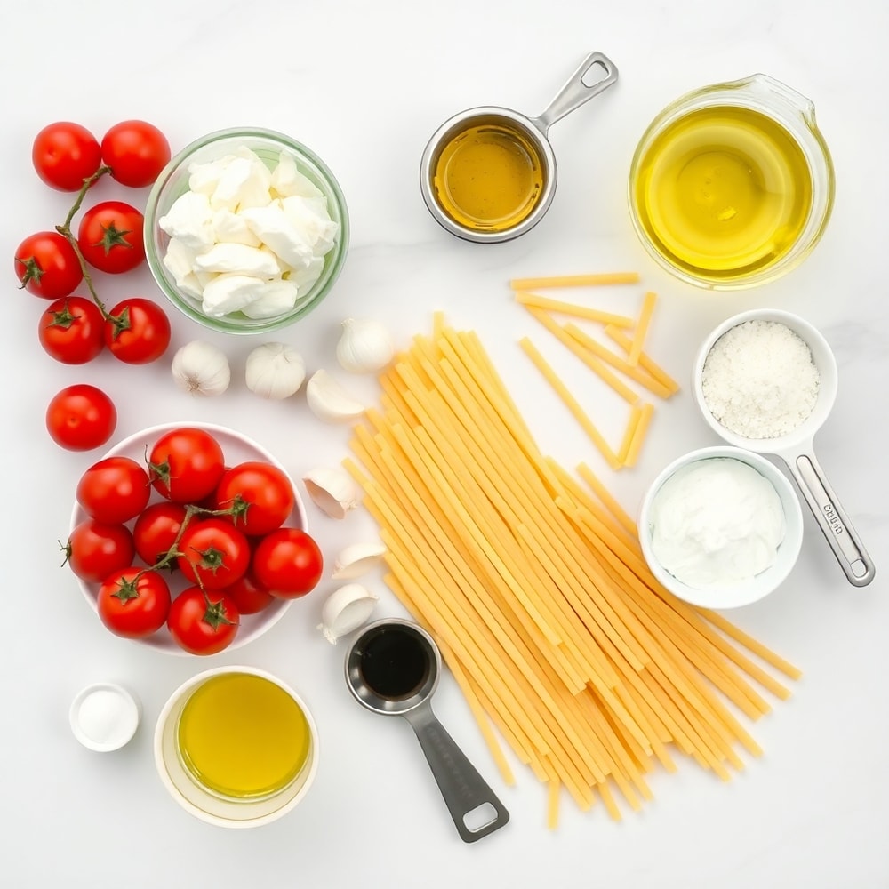 Raw Ingredients for Roasted Tomato and Garlic Ricotta Pasta