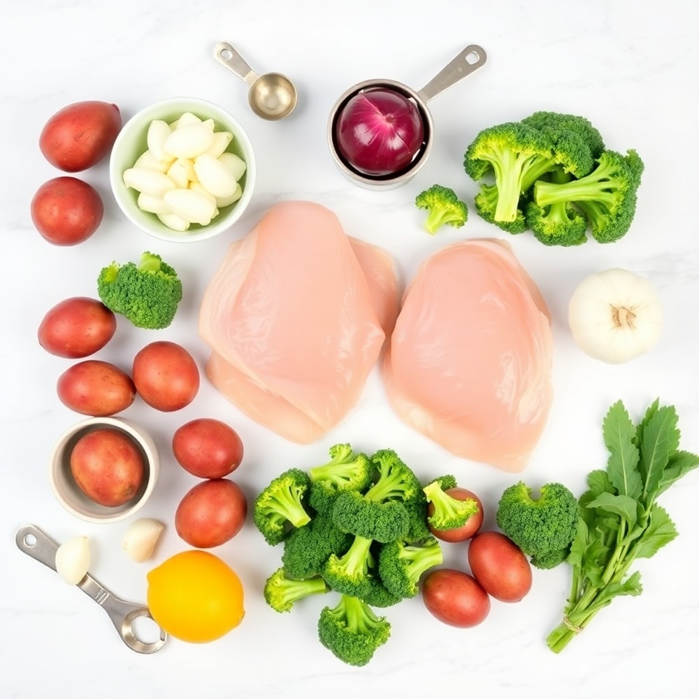 Raw Ingredients for Lemon Herb Chicken and Vegetables Sheet Pan Dinner