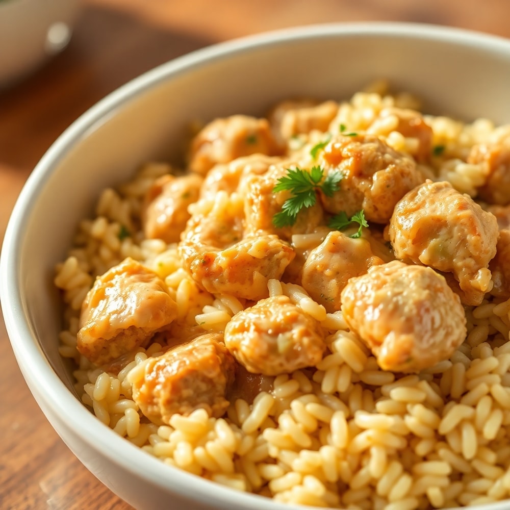 Plated Smothered Chicken and Rice