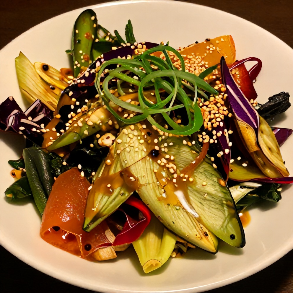 Plated vibrant rainbow salad