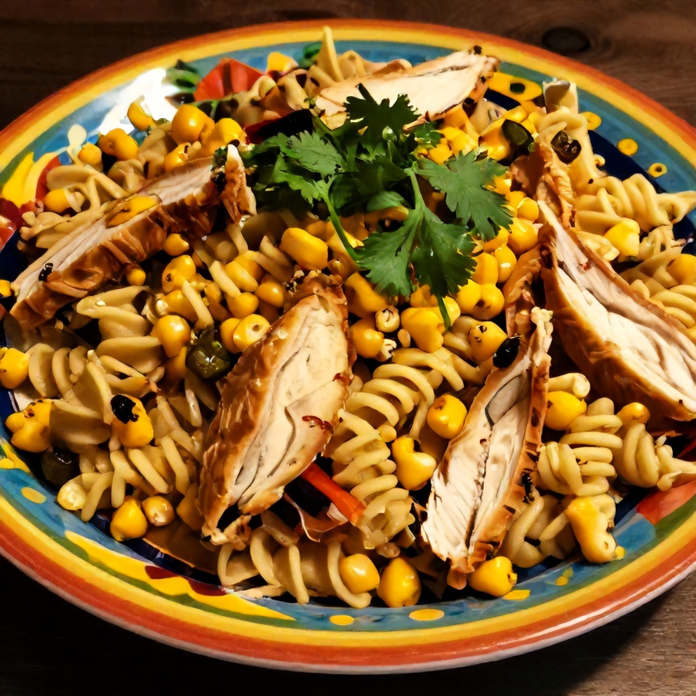 Zesty Mexican Street Corn Chicken Pasta Salad on a plate
